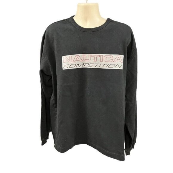 VINTAGE Nautica Shirt Men XLarge Black Competition Pullover Crewneck - Picture 1 of 3
